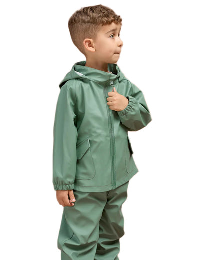 Khaki Green coloured Grass &amp; Air Childrens Rainster Jacket on white background 