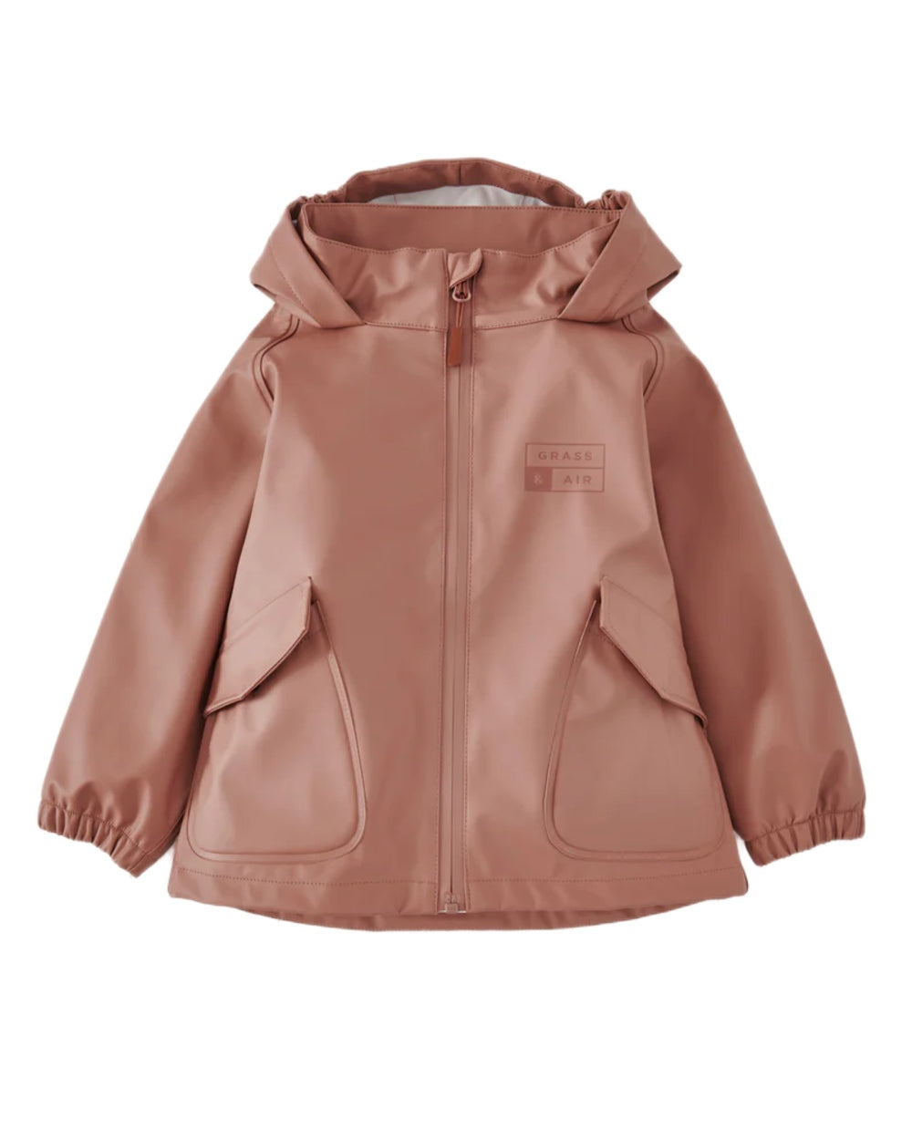 Rose coloured Grass &amp; Air Childrens Rainster Jacket on white background 