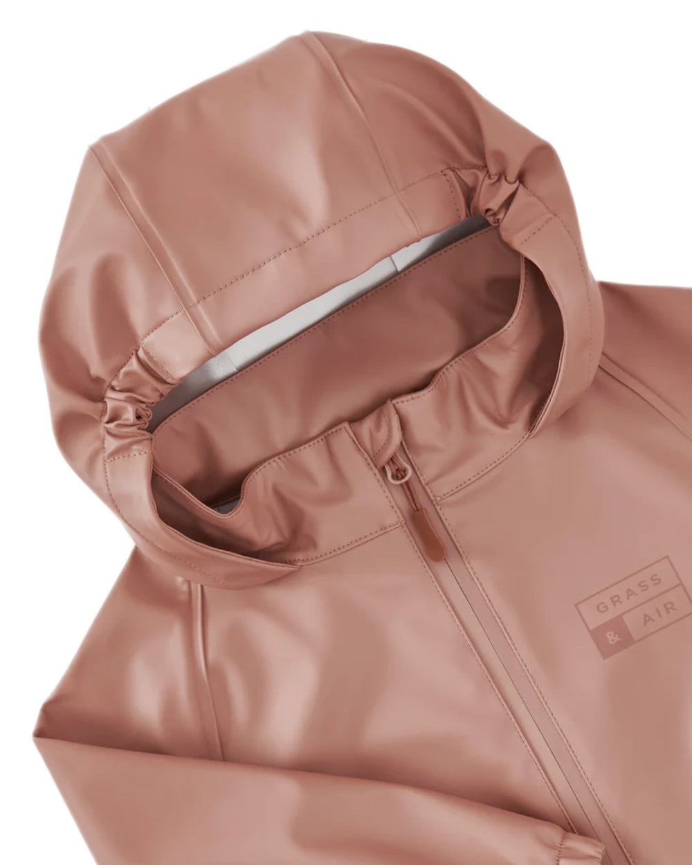 Rose coloured Grass &amp; Air Childrens Rainster Jacket on white background 