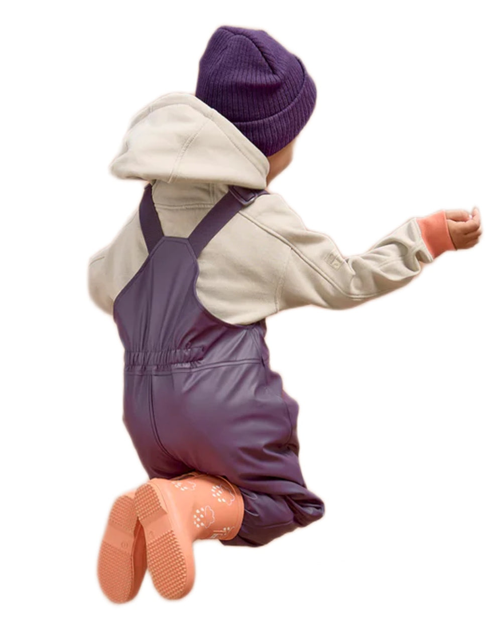 Amethyst Purple coloured Grass &amp; Air Childrens Rainster Waterproof Dungaree on white background 