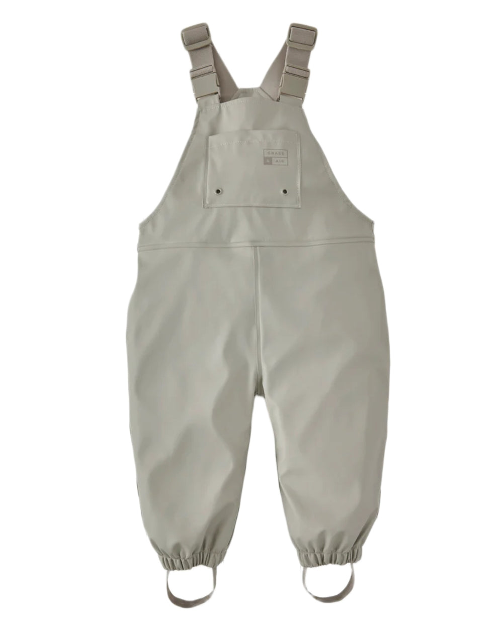 Geothermal Grey coloured Grass &amp; Air Childrens Rainster Waterproof Dungaree on white background 