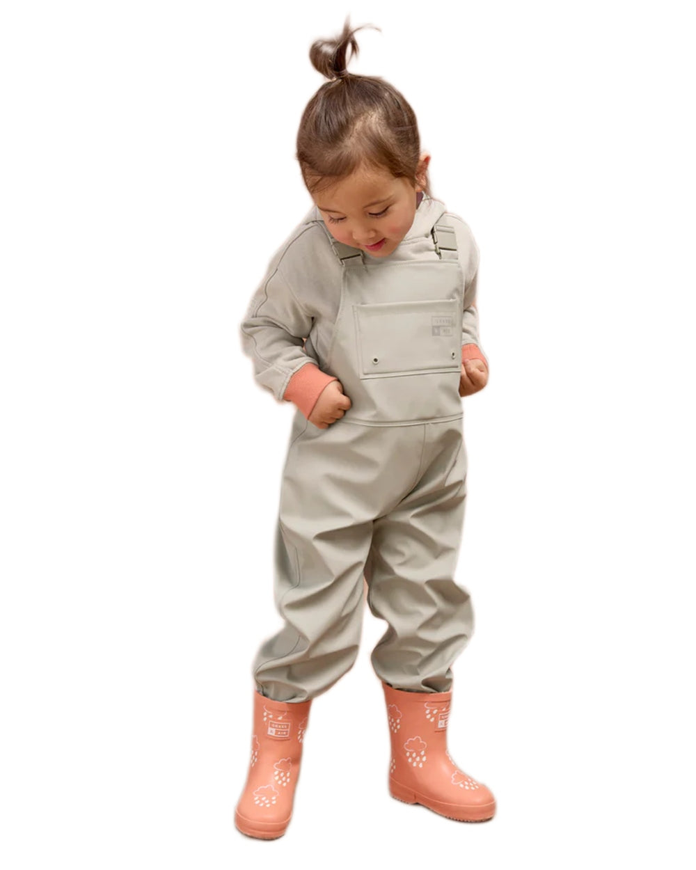 Geothermal Grey coloured Grass &amp; Air Childrens Rainster Waterproof Dungaree on white background 