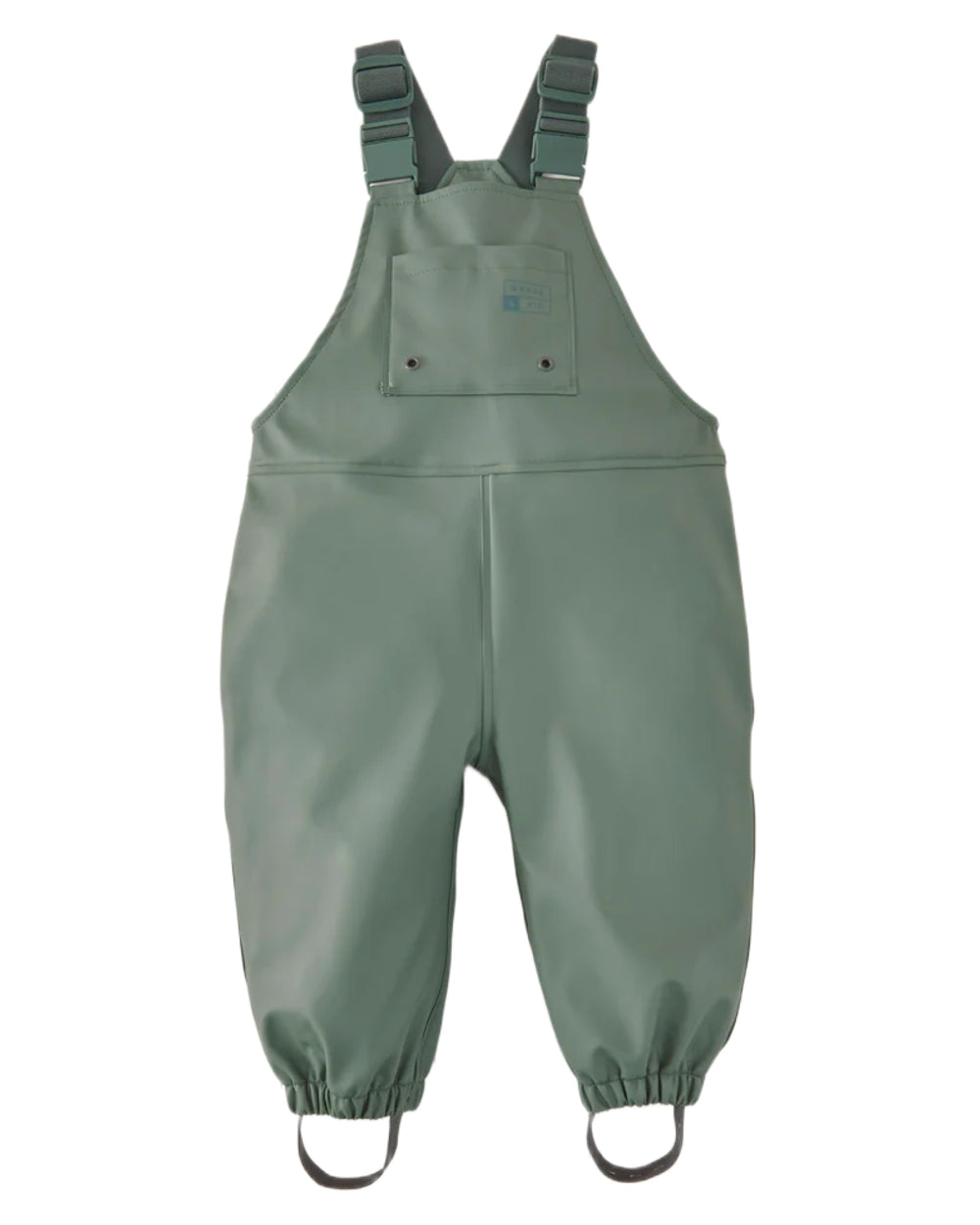 Khaki coloured Grass &amp; Air Childrens Rainster Waterproof Dungaree on white background 