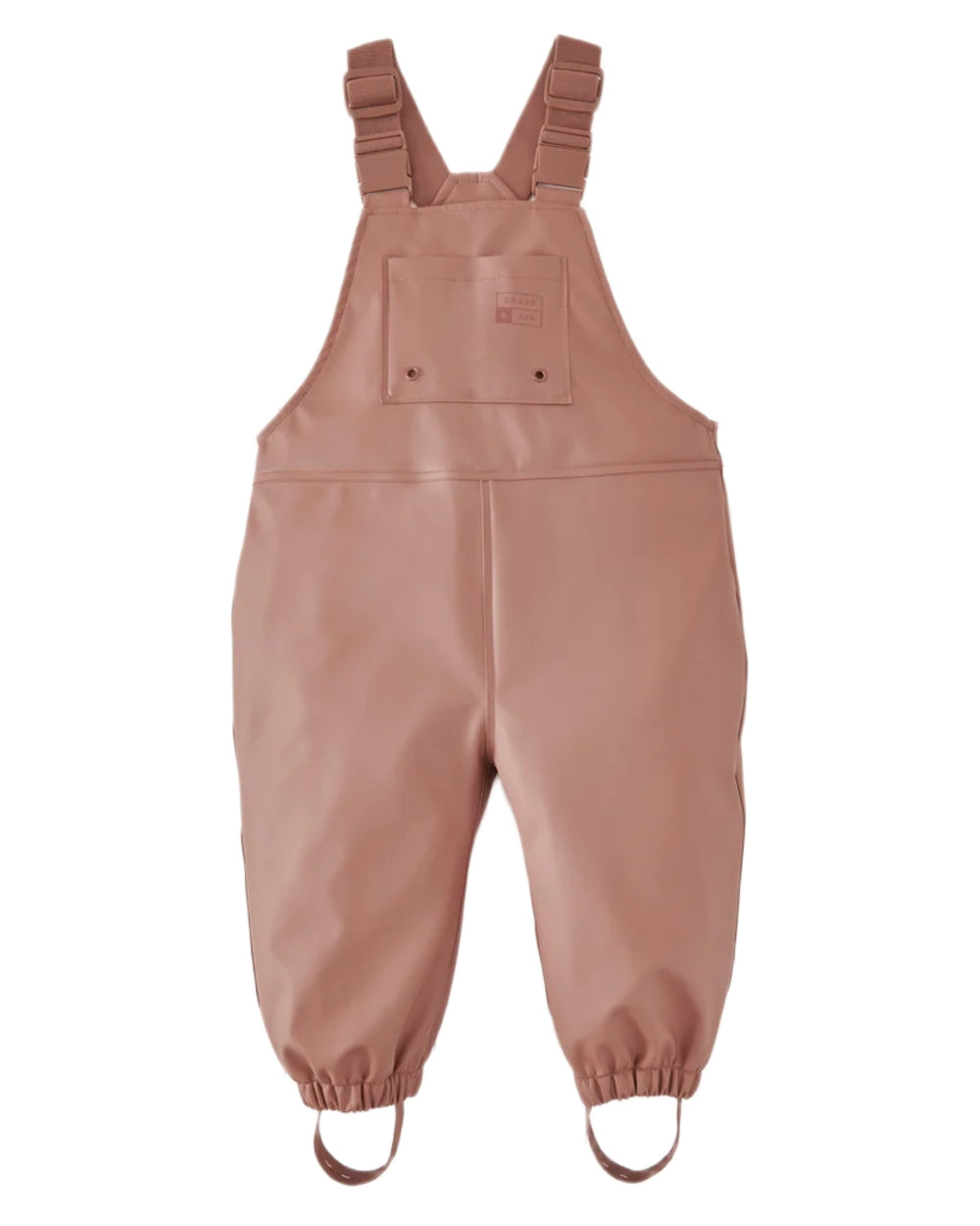 Rose coloured Grass &amp; Air Childrens Rainster Waterproof Dungaree on white background 