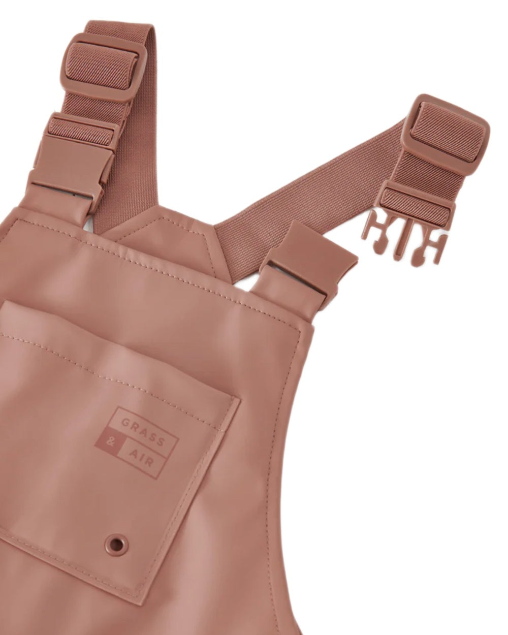 Rose coloured Grass &amp; Air Childrens Rainster Waterproof Dungaree on white background 