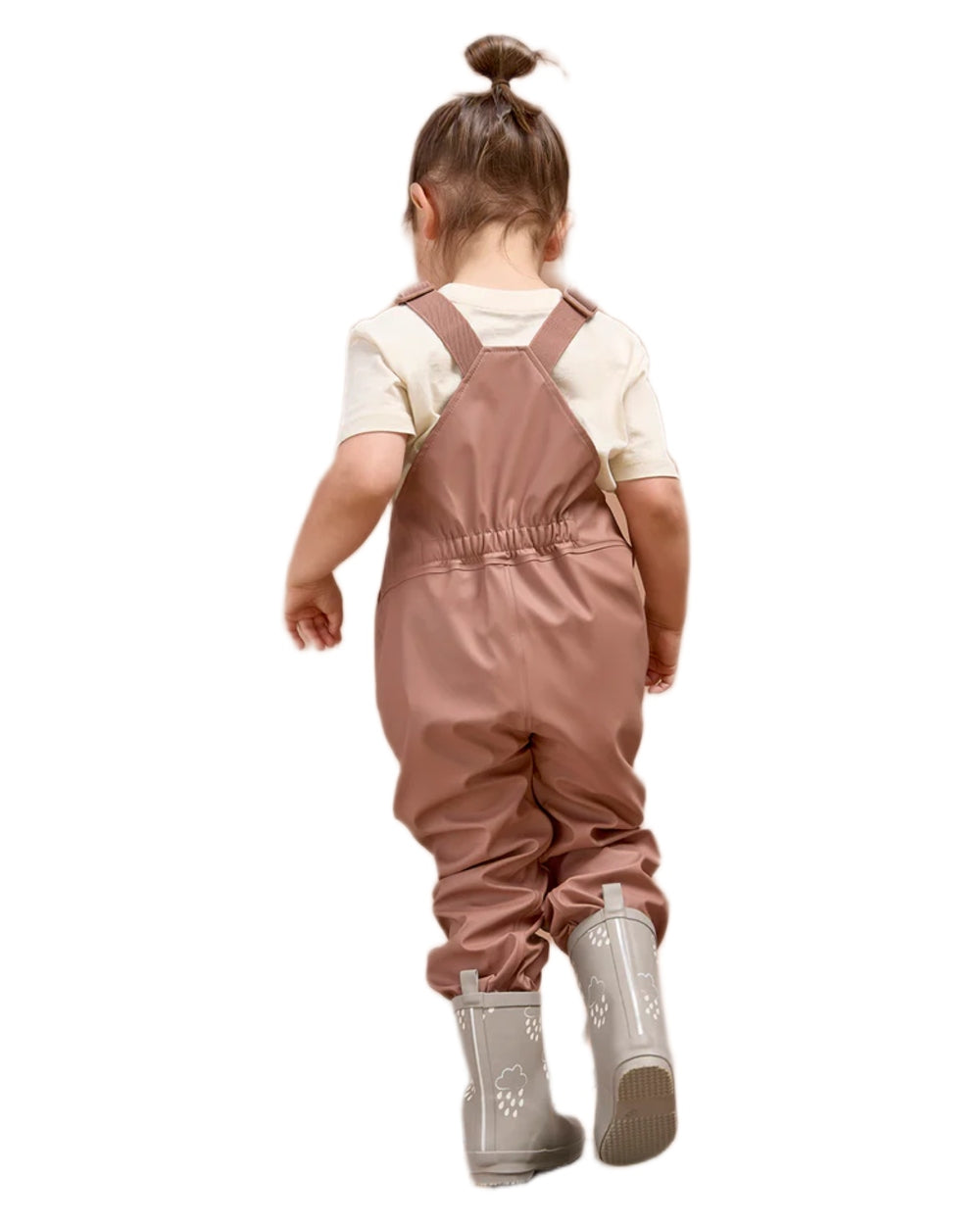 Rose coloured Grass &amp; Air Childrens Rainster Waterproof Dungaree on white background 