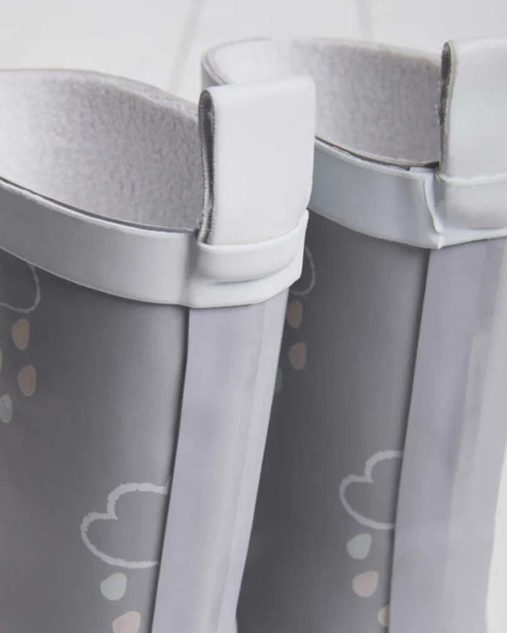 Light Grey coloured Grass &amp; Air Childrens Colour-Revealing Wellies on wooden table background 