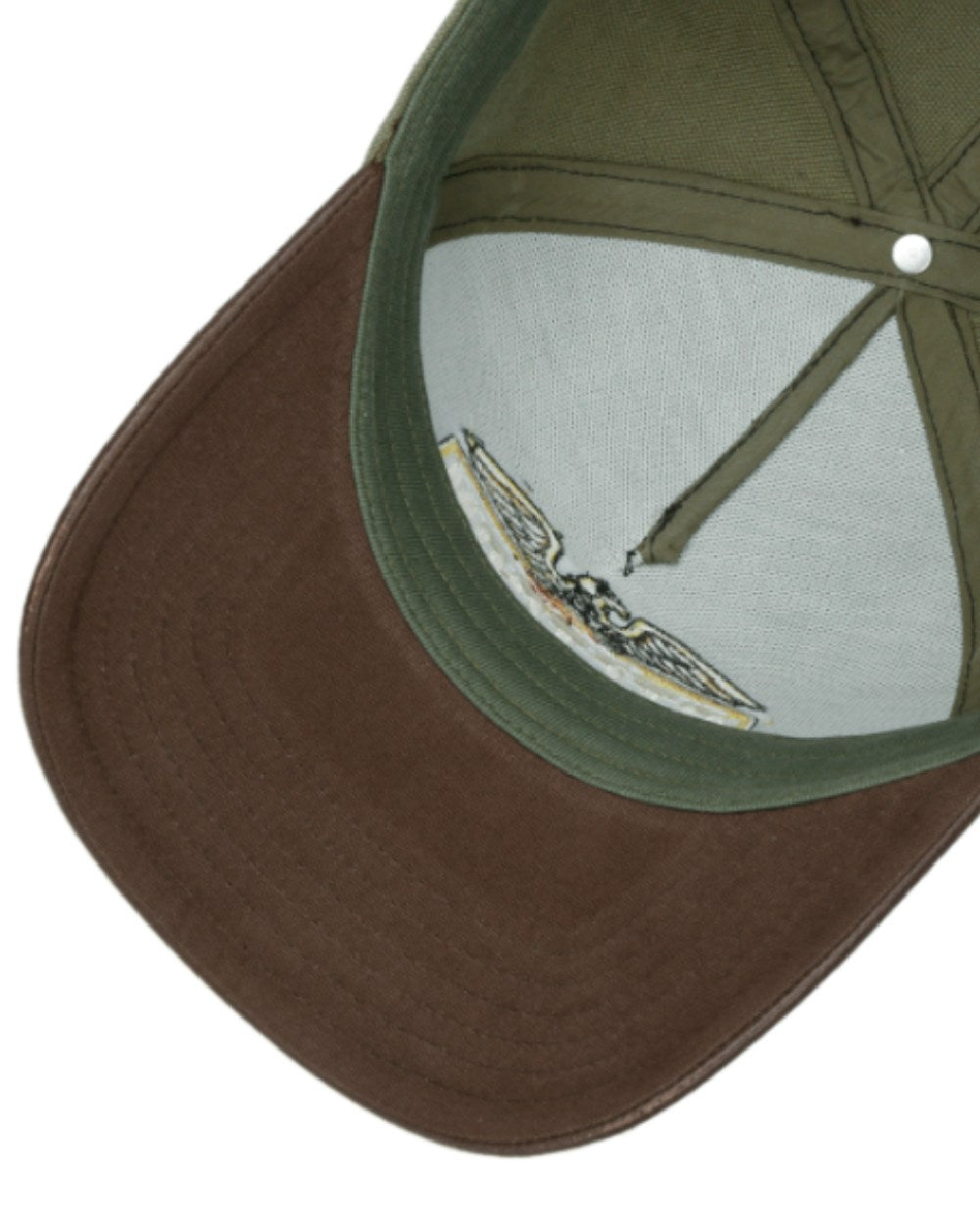 Green/Brown coloured Stetson Army Trucker Cap on White background 