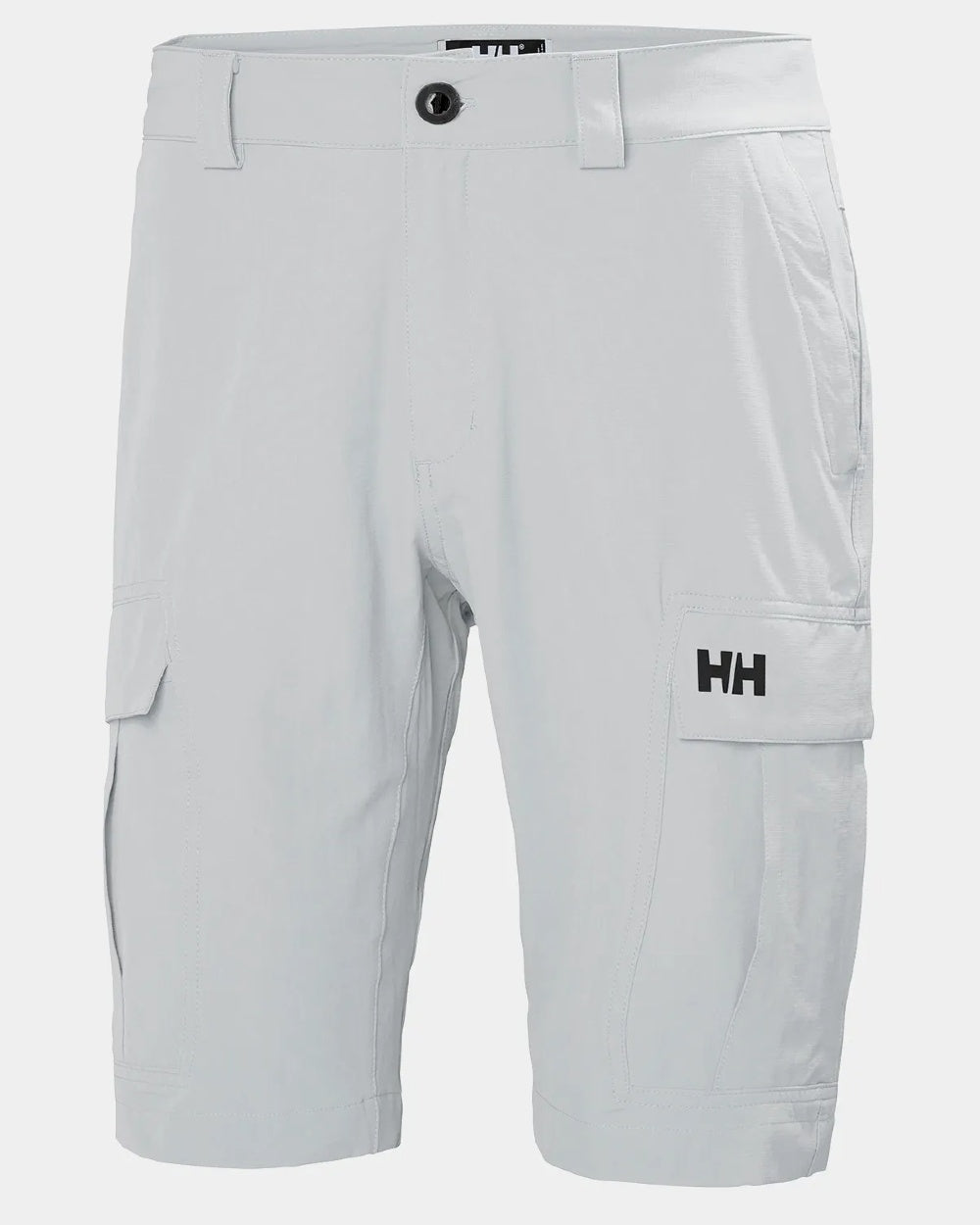 Grey Fog coloured Helly Hansen mens quick dry cargo shorts on grey background 