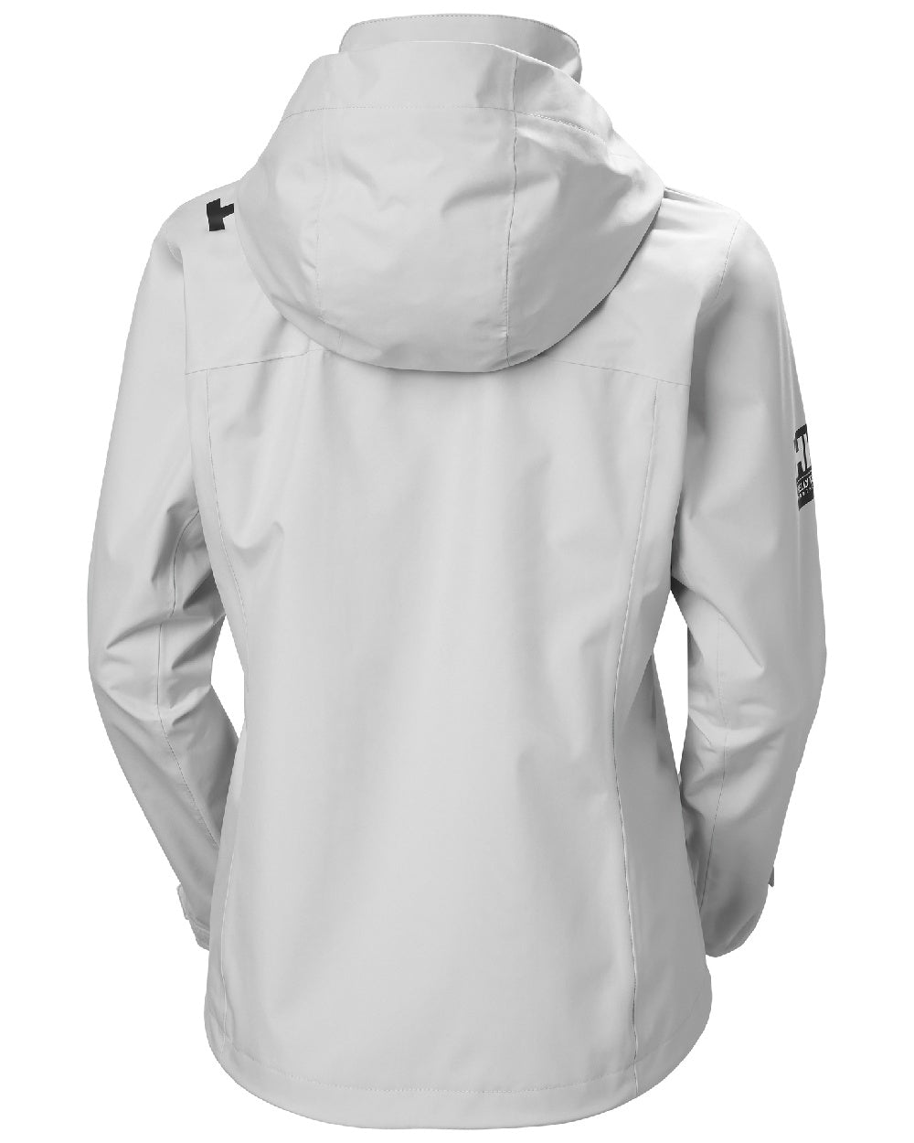 Grey Fog coloured Helly Hansen womens crew hooded sailing jacket 2.0 on white background 