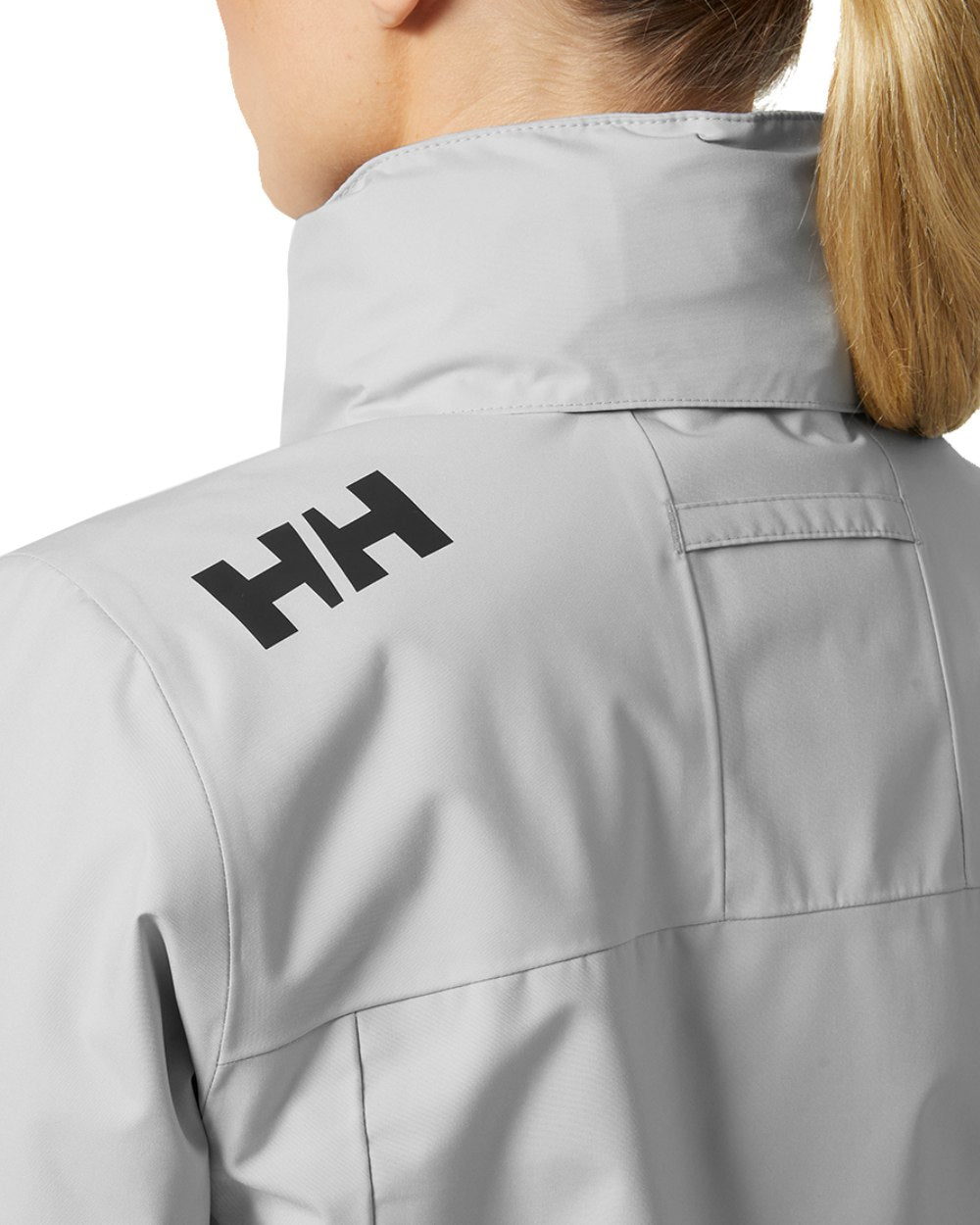Grey Fog Coloured Helly Hansen Womens Crew Hooded Midlayer Sailing Jacket 2.0 On A White Background 