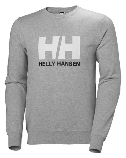 Grey Melange Coloured Helly Hansen Mens Logo Crew Sweatshirt On A White Background 