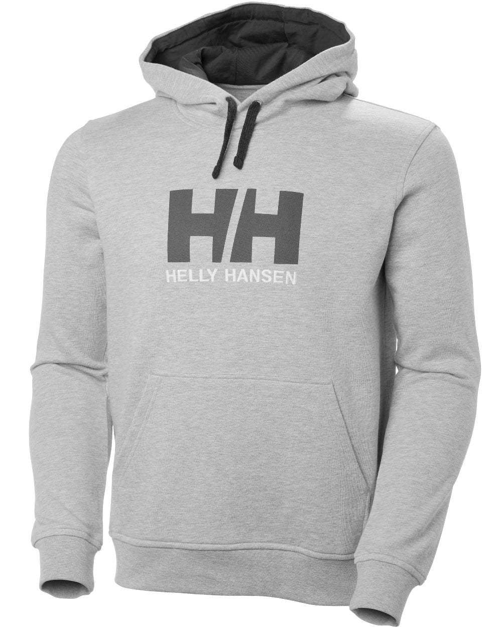 Grey Melange Coloured Helly Hansen Mens Logo Hoodie On A White Background 