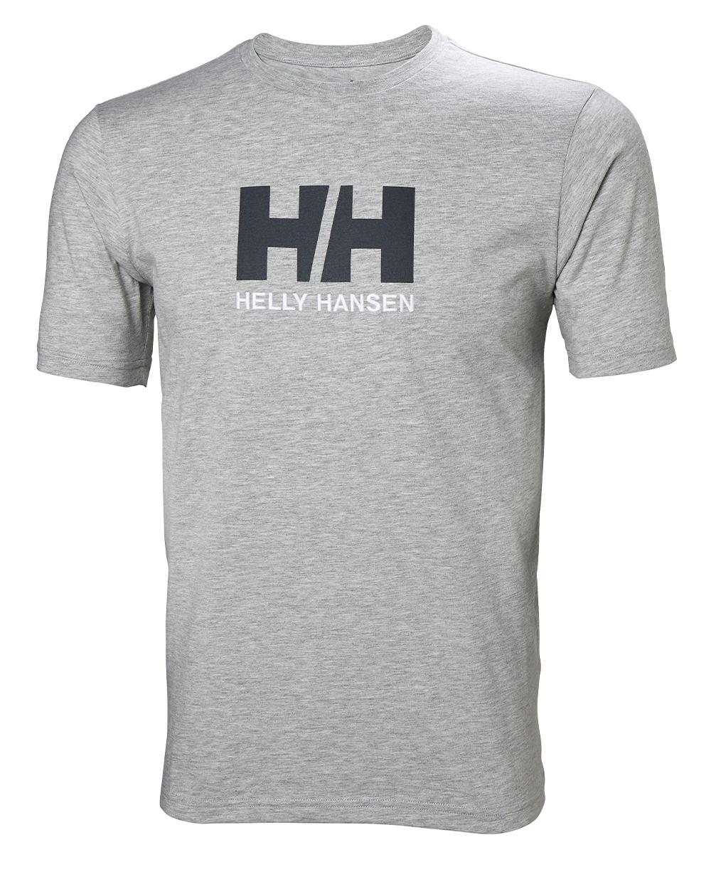 Grey Melange Coloured Helly Hansen Mens Logo T-Shirt On A White Background 
