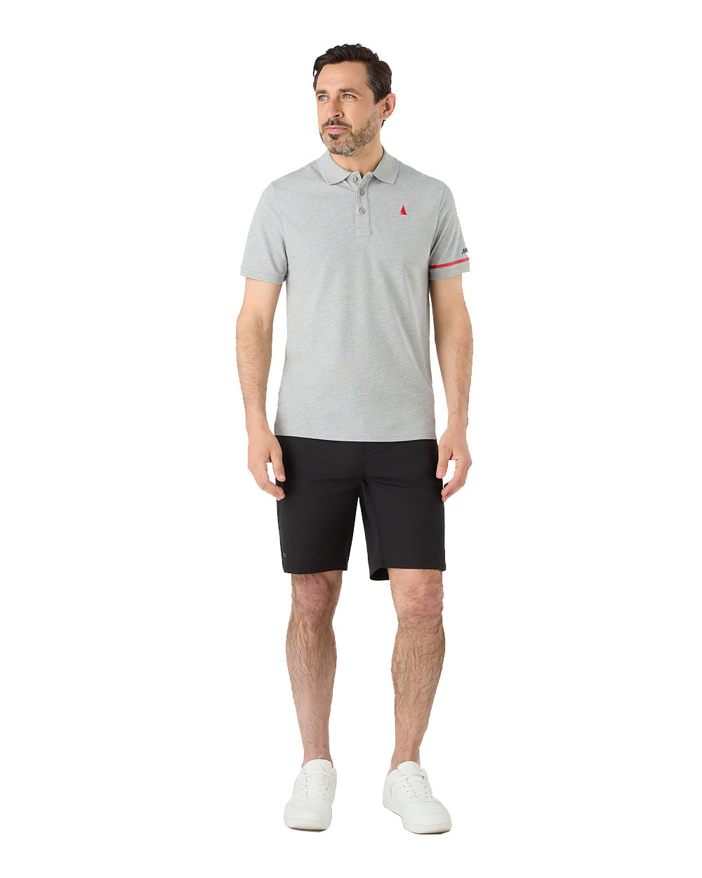 Grey Melange Coloured Musto Mens Red Yacht Short Sleeve Polo Shirt On A White Background 