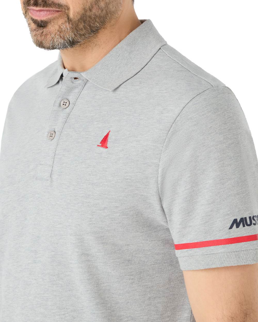 Grey Melange Coloured Musto Mens Red Yacht Short Sleeve Polo Shirt On A White Background 