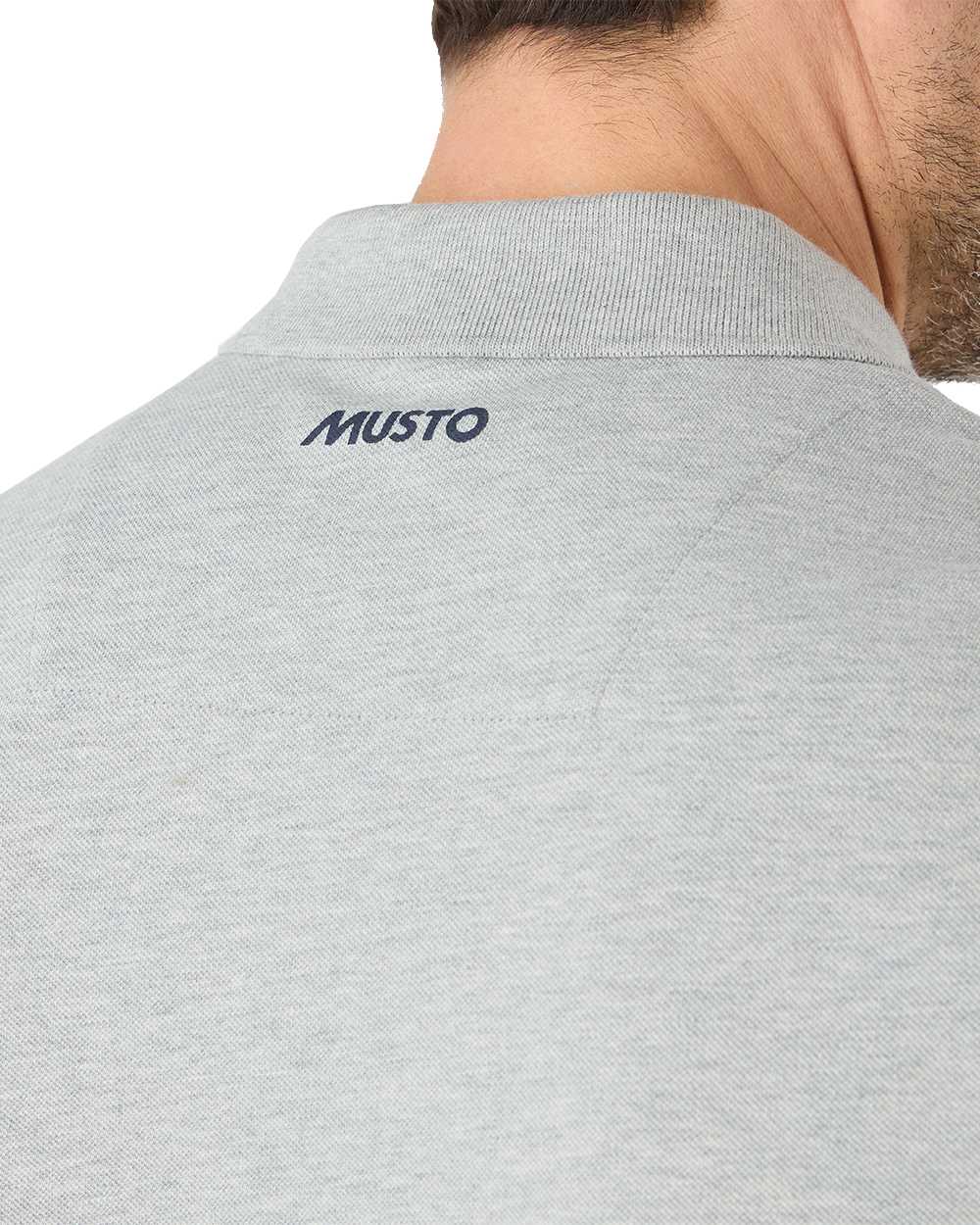 Grey Melange Coloured Musto Mens Red Yacht Short Sleeve Polo Shirt On A White Background 