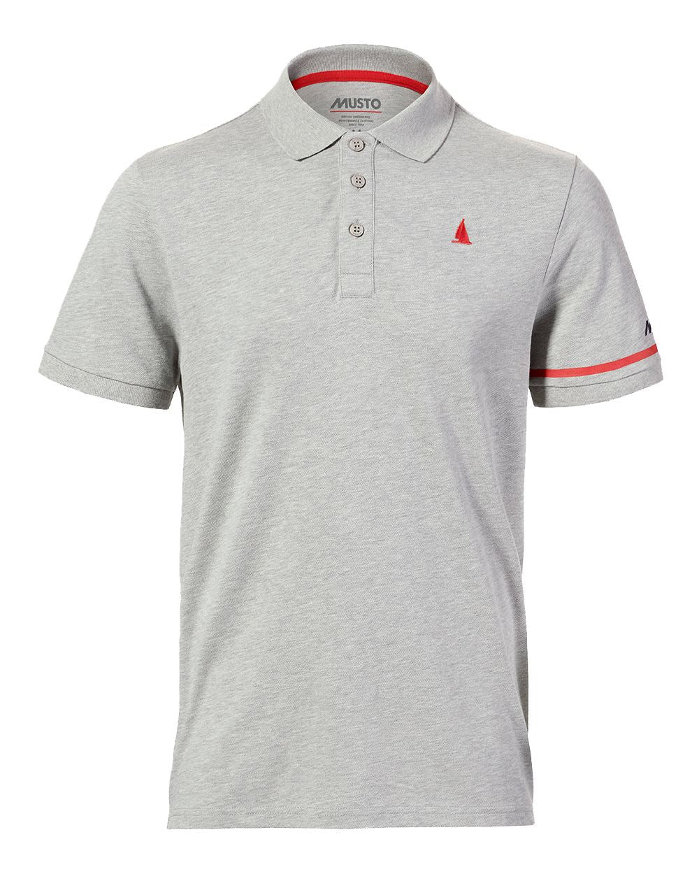 Grey Melange Coloured Musto Mens Red Yacht Short Sleeve Polo Shirt On A White Background 