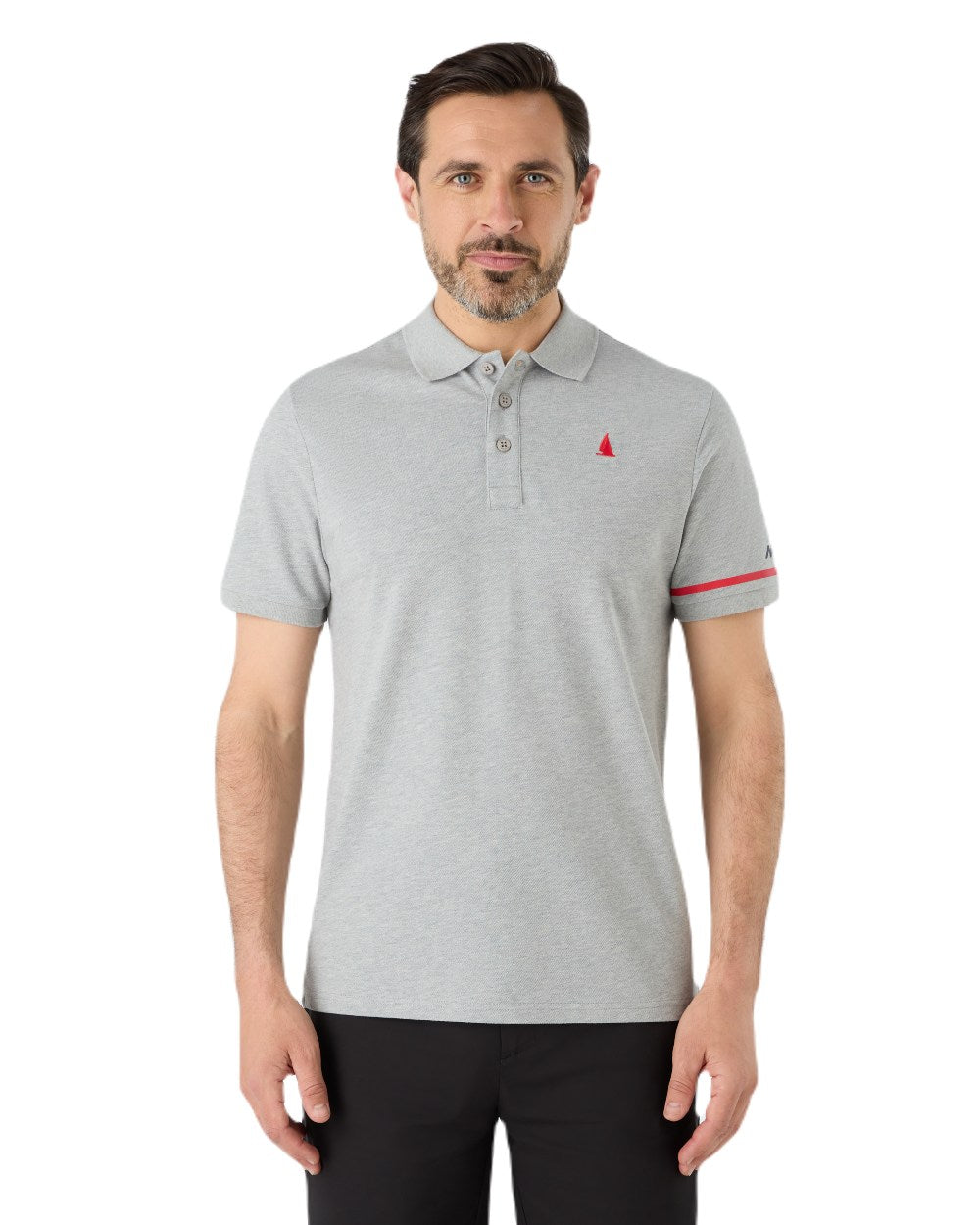 Grey Melange Coloured Musto Mens Red Yacht Short Sleeve Polo Shirt On A White Background 