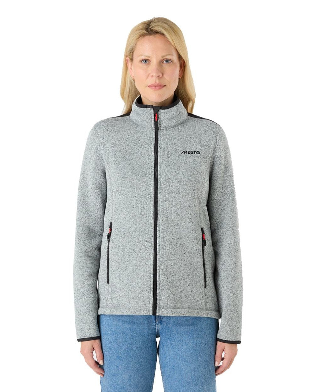 Grey Melange Coloured Musto Womens Knitted Fleece On A White Background 