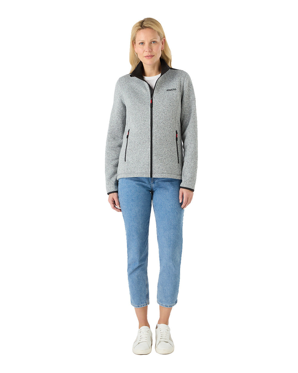 Grey Melange Coloured Musto Womens Knitted Fleece On A White Background 