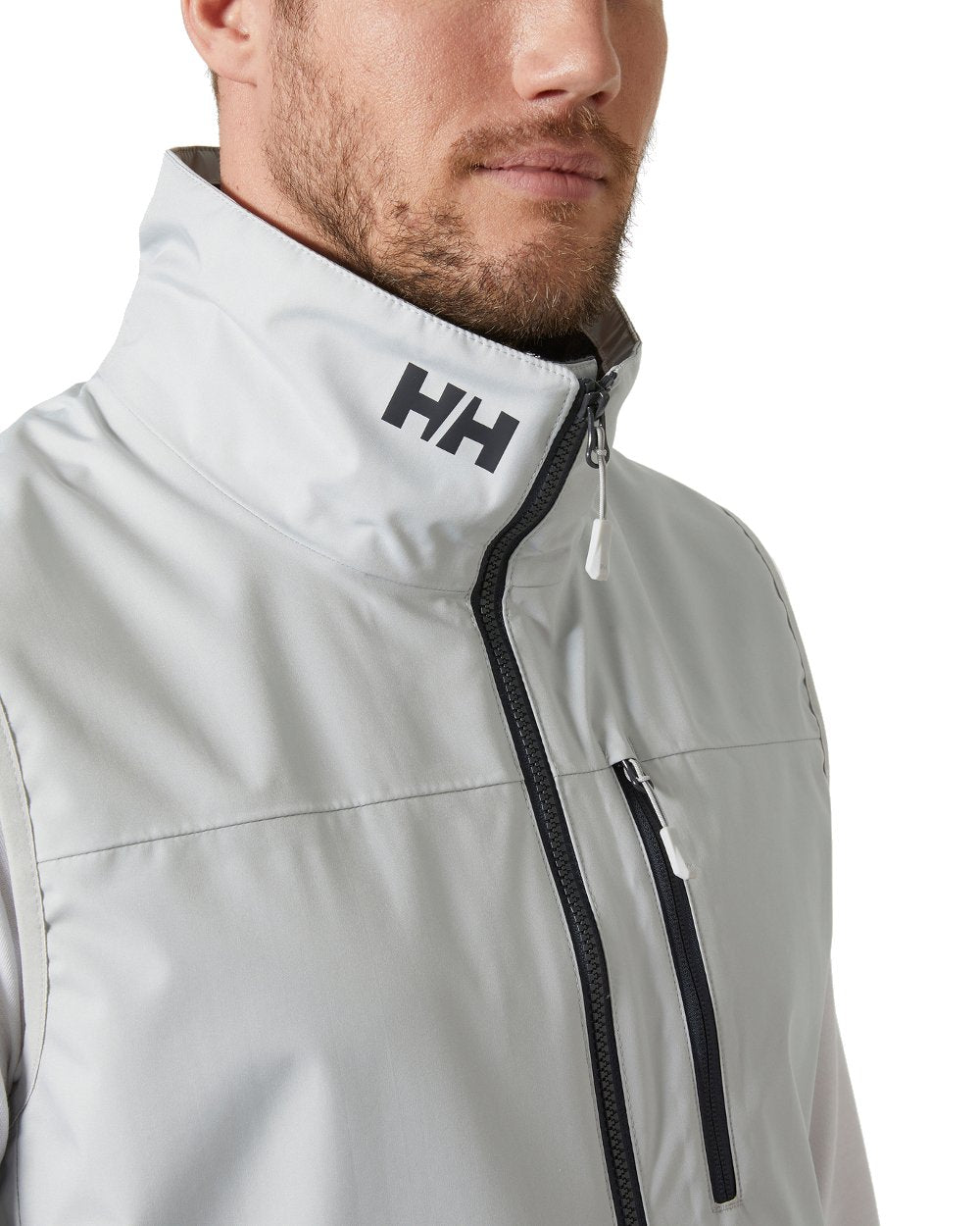 Grey Fog coloured Helly Hansen Mens Crew Sailing Vest 2.0 on white background 