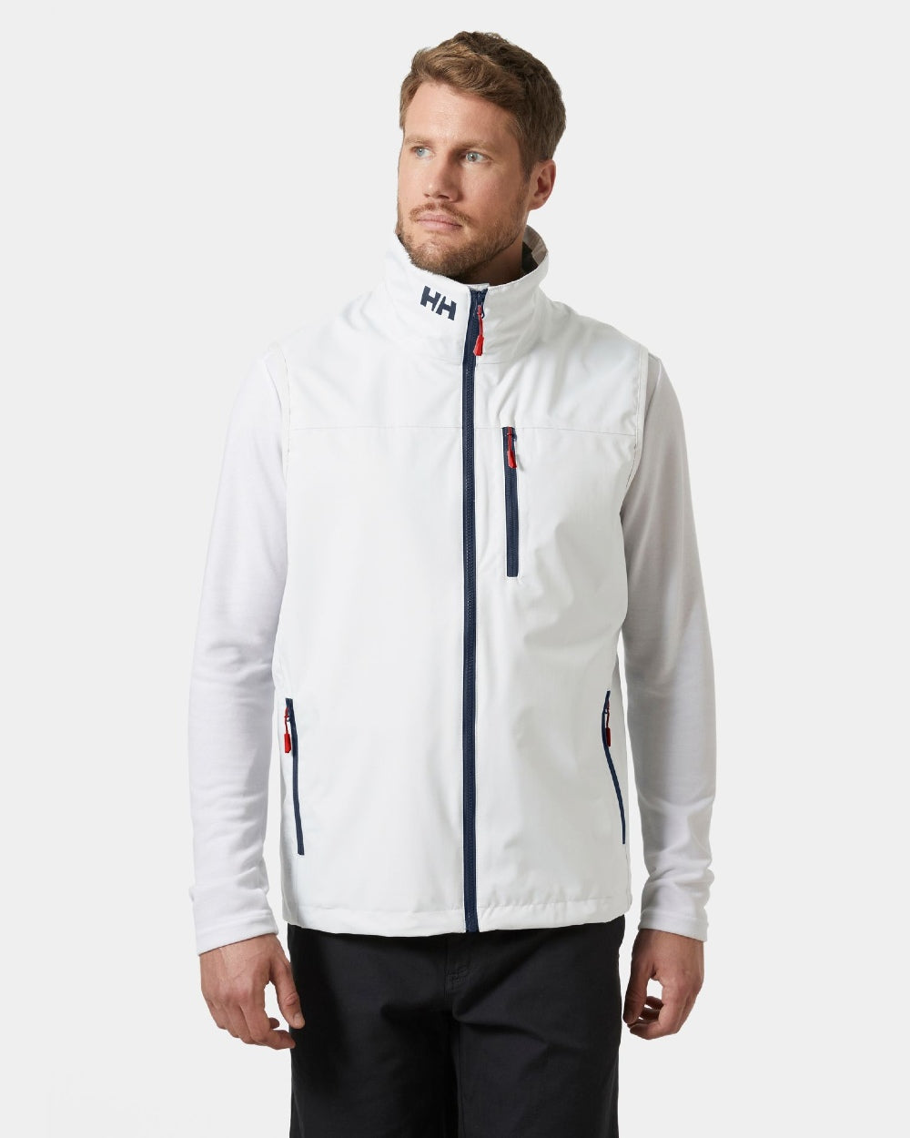 White coloured Helly Hansen Mens Crew Sailing Vest 2.0 on grey background 