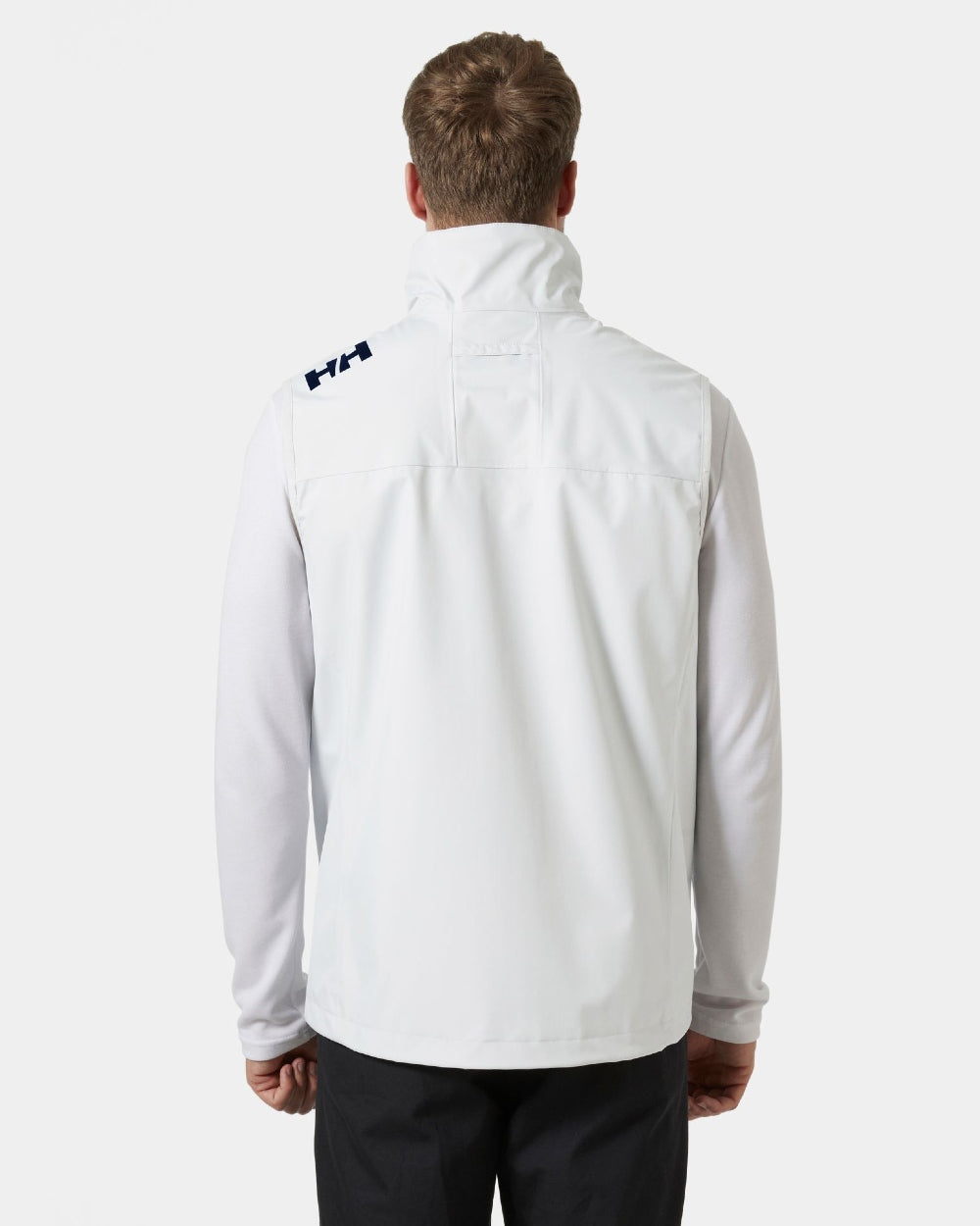 White coloured Helly Hansen Mens Crew Sailing Vest 2.0 on grey background 