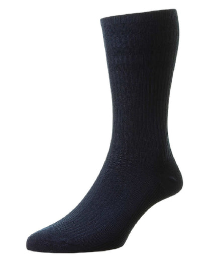 Navy Coloured HJ Hall Bamboo Extra Wide Softop Socks on white background 
