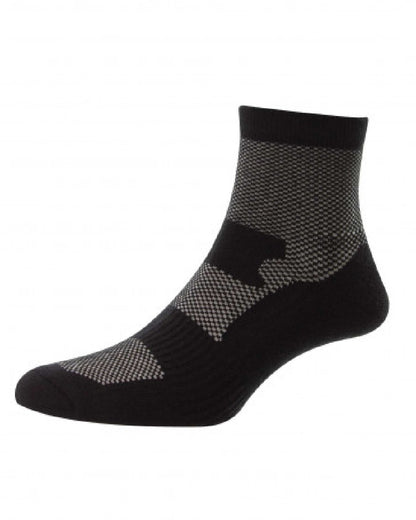 Black Coloured HJ Hall Bamboo Trainer Socks on white background 