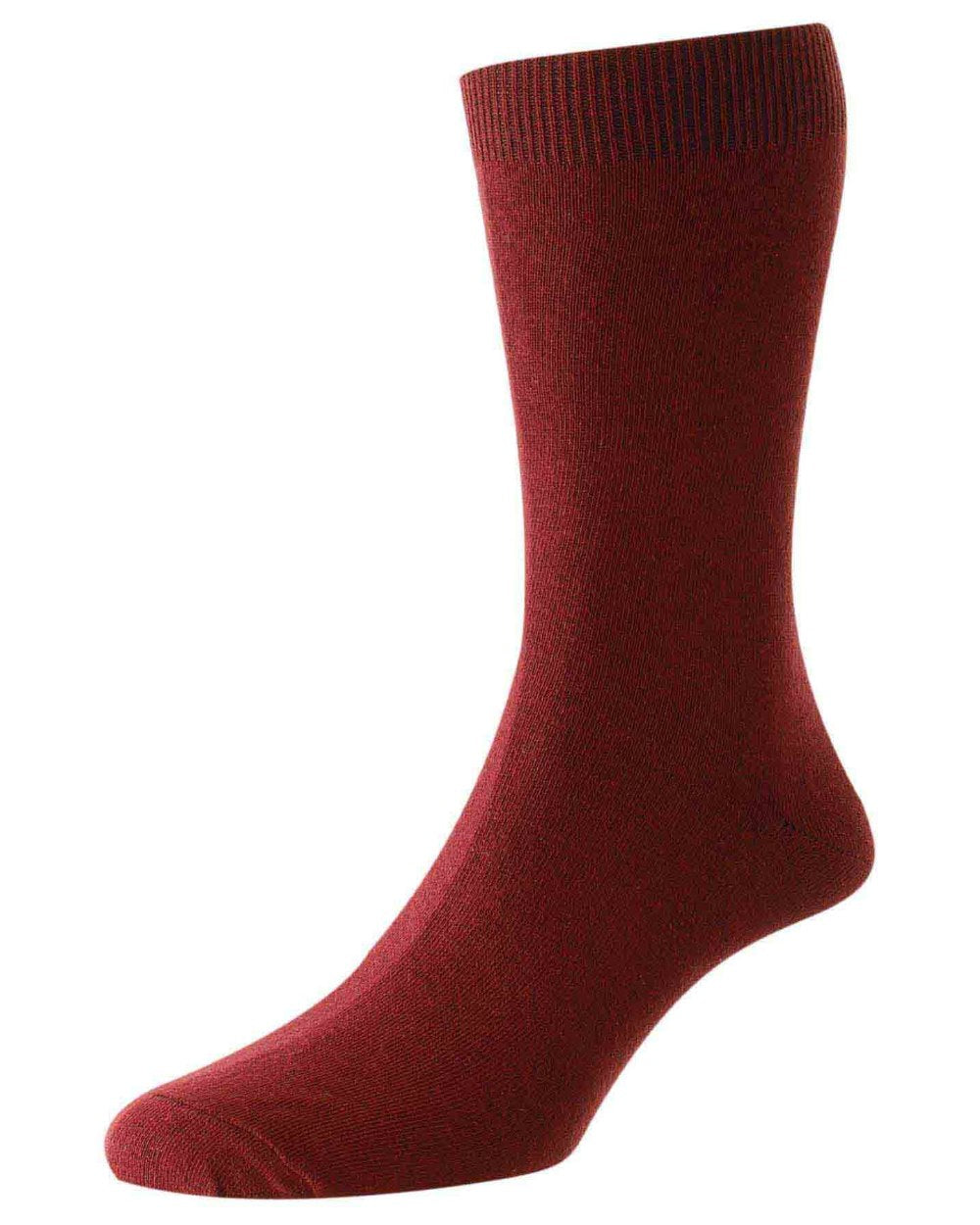 Wine coloured HJ Hall Classic Cotton Fashion Socks on white background 