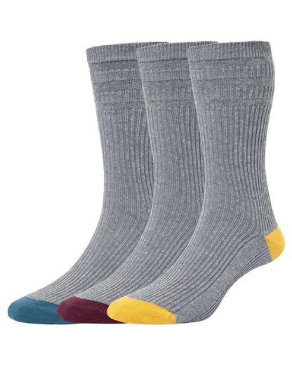 Grey Mix coloured HJ Hall Contrast Heel And Toe Cotton Softop 3 Pair Pack on white background 