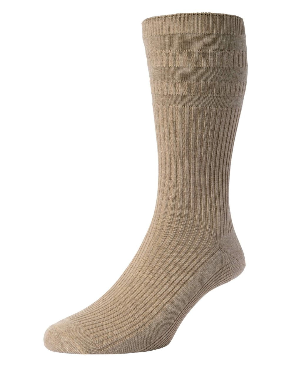 Oatmeal Melange coloured HJ Hall Cotton Extra Wide Softop Socks on white background 
