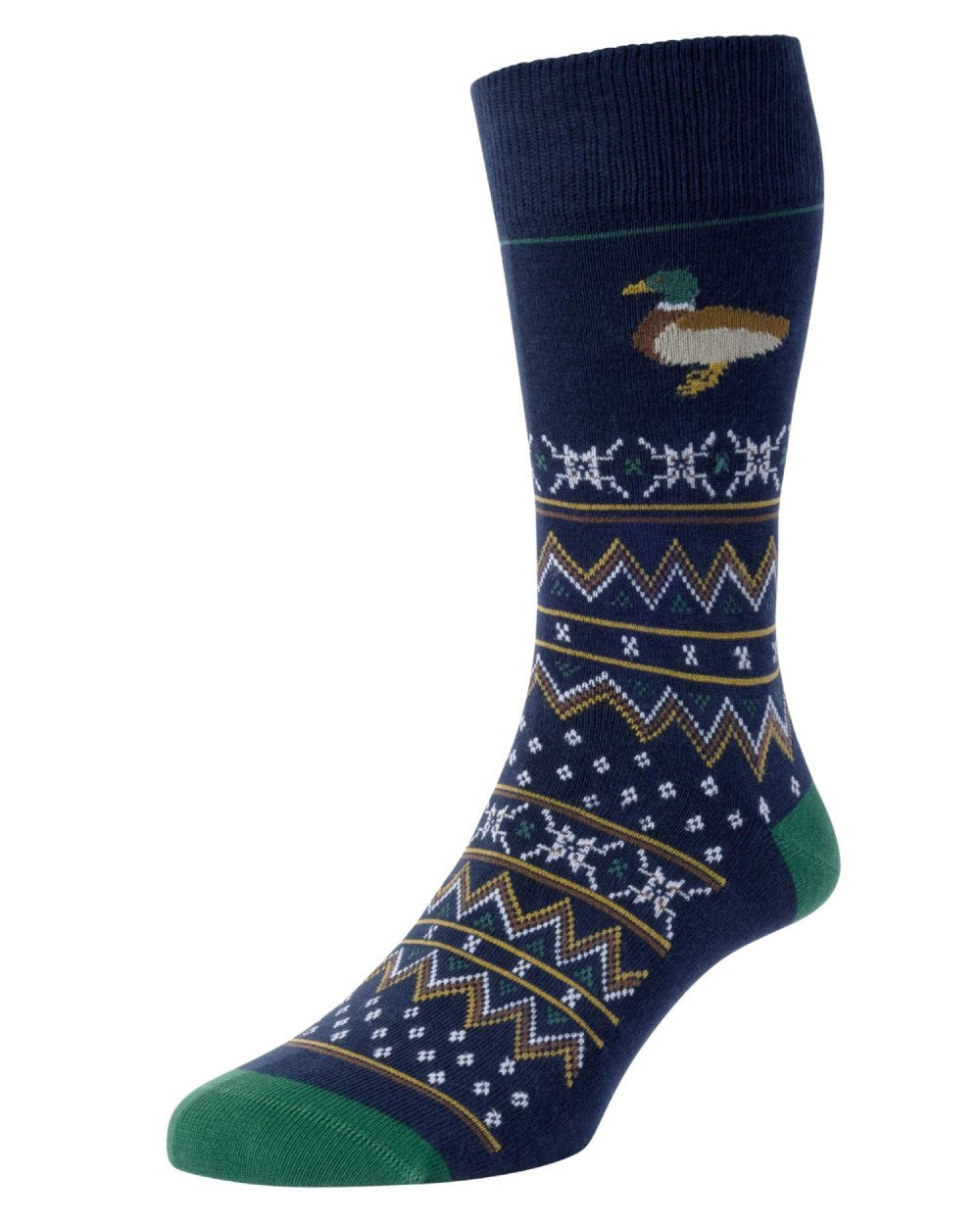 Navy coloured HJ Hall Country Animal Fairisle Socks on white background 