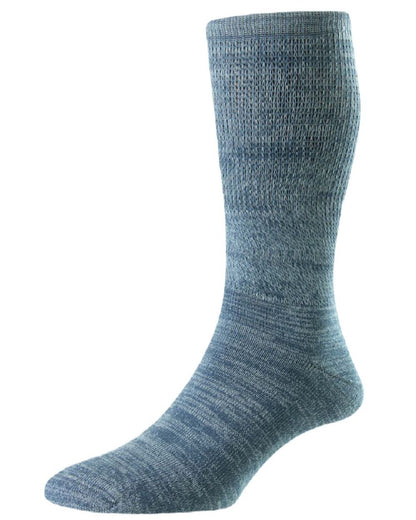 Indigo Faded Denim coloured HJ Hall Diabetic Lightweight Cotton Socks on white background 