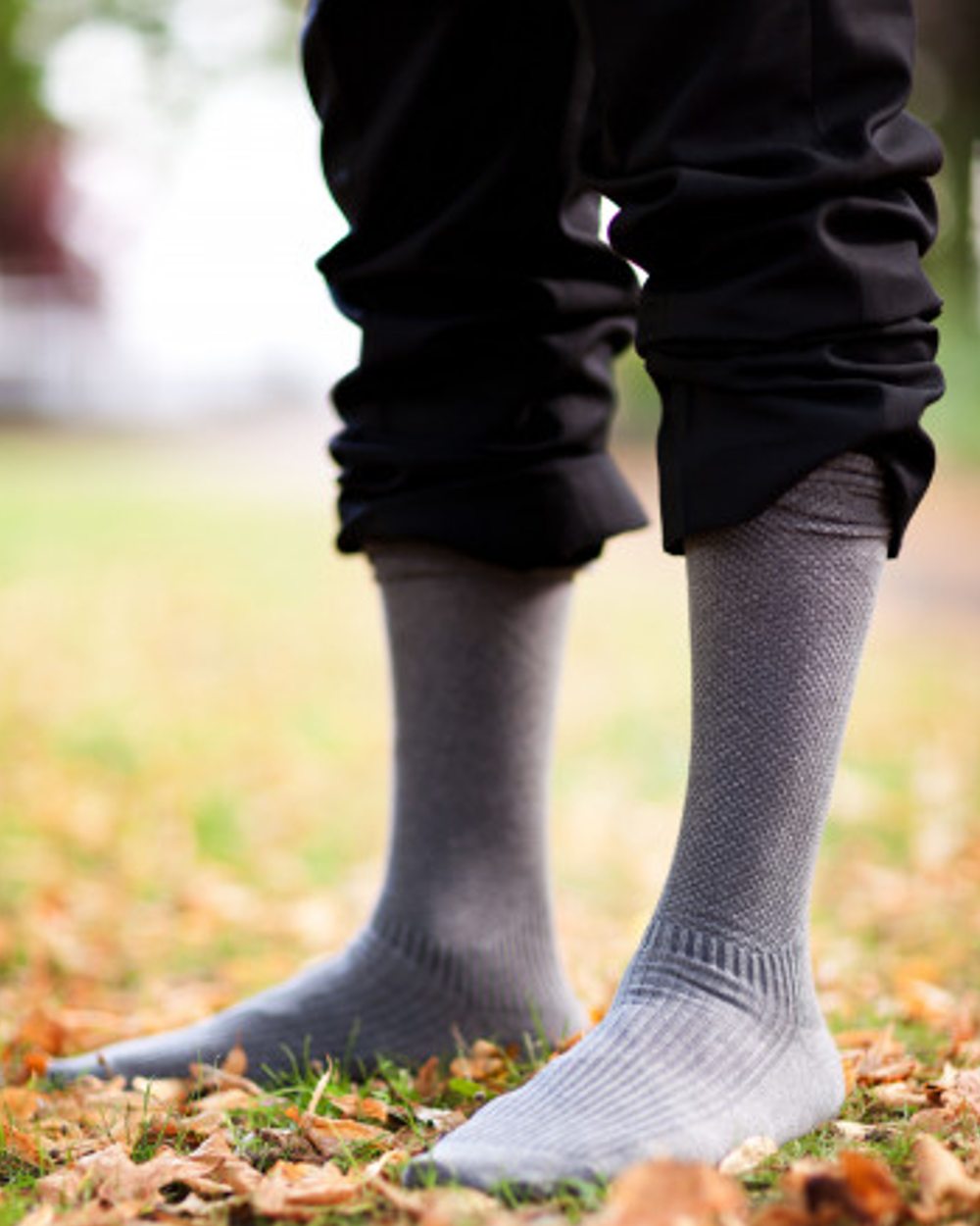 Mid Grey coloured HJ Hall Energisox Revitalising Compression With Softop Sock on blurry background 