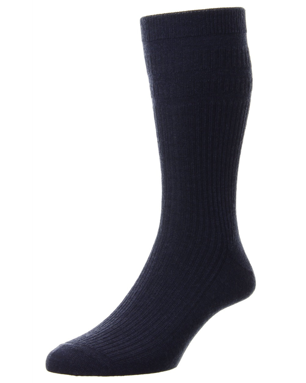 Navy coloured HJ Hall Extra Wide Soft Top Sock Sanitised Wool on white background 