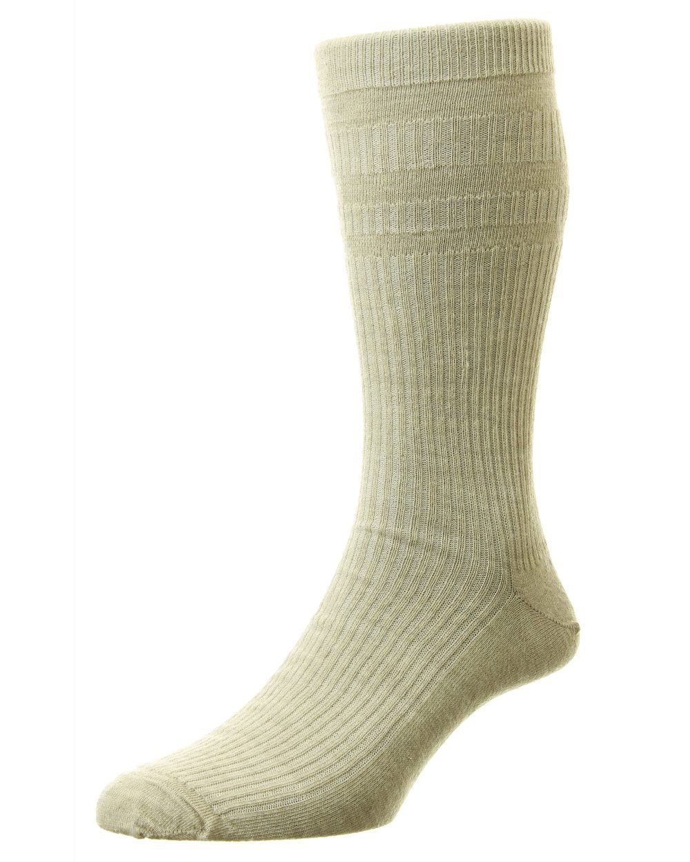 Oatmeal coloured HJ Hall Extra Wide Soft Top Sock Sanitised Wool on white background 