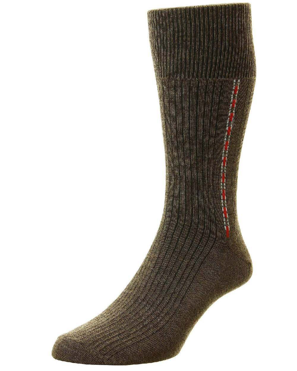 Brown Coloured HJ Hall Fancy Panel Half Hose Socks on white background 