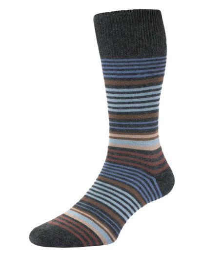 Dark Grey coloured HJ Hall Graduated Stripe Comfort Top Socks on white background 