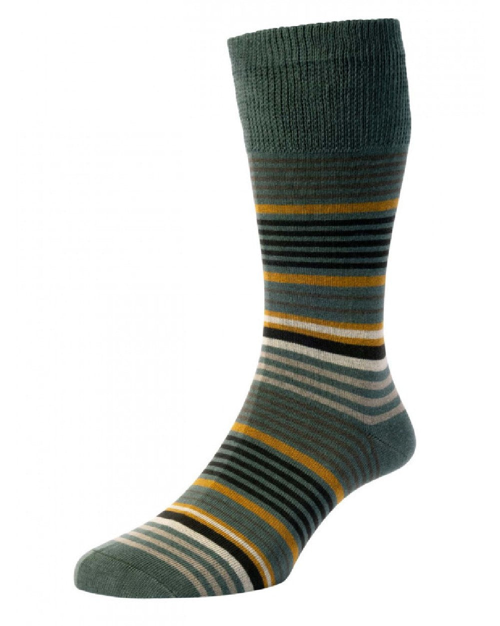 Khaki coloured HJ Hall Graduated Stripe Comfort Top Socks on white background 