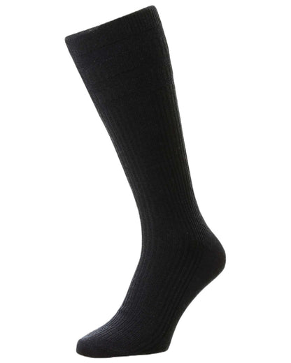 Dark Navy Coloured HJ Hall Half Hose Wool Softop Socks on white background 