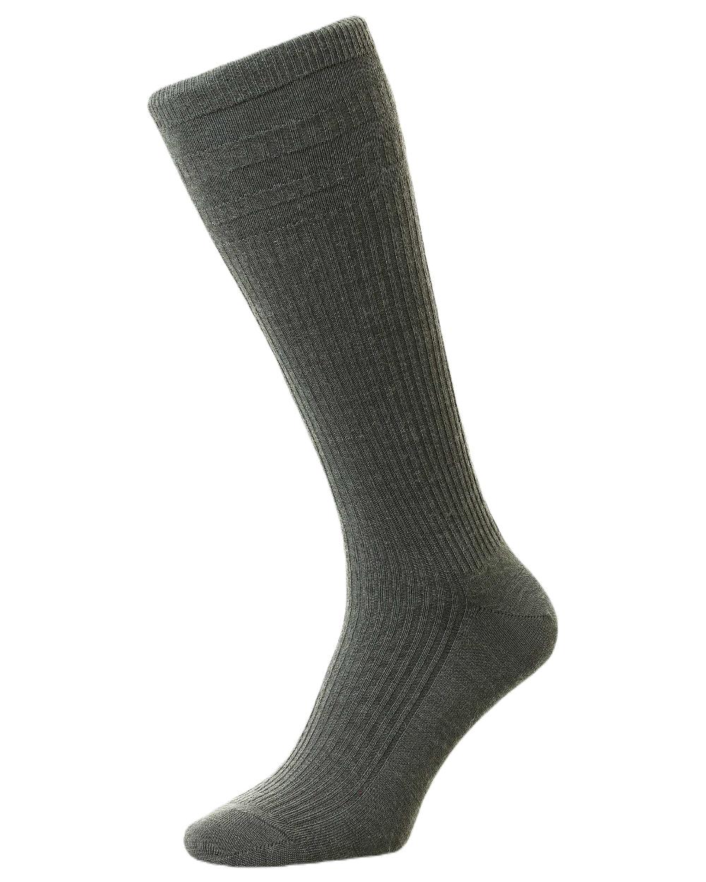 Mid Grey Coloured HJ Hall Half Hose Wool Softop Socks on white background 