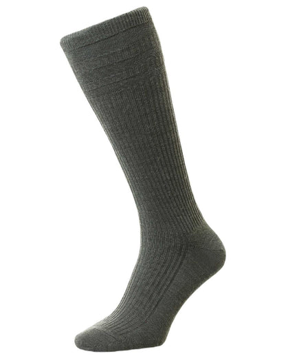 Mid Grey Coloured HJ Hall Half Hose Wool Softop Socks on white background 