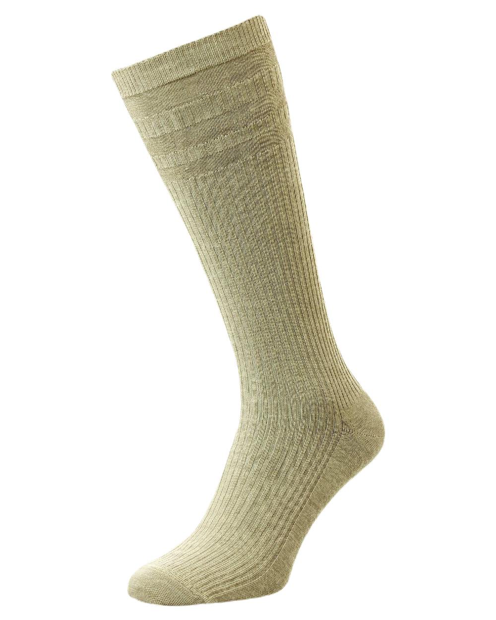 Oatmeal Coloured HJ Hall Half Hose Wool Softop Socks on white background 