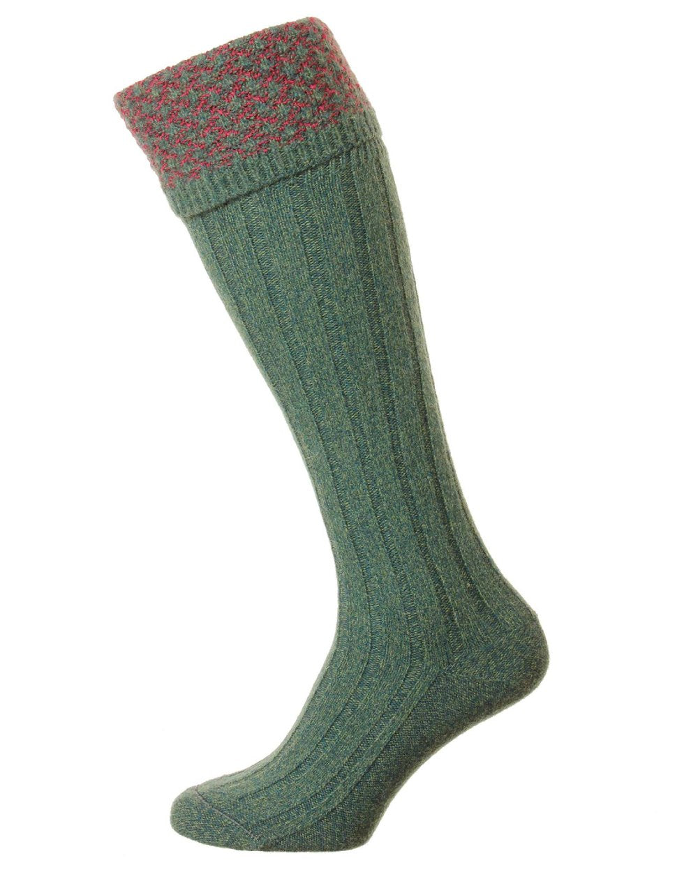 Forest Marl coloured HJ Hall Hatfield Shooting Sock Textured Top on white background 