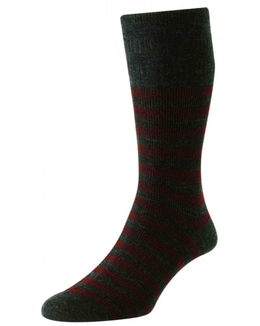 Charcoal coloured HJ Hall Mens Classic Stripe Wool Softop Socks on white background 