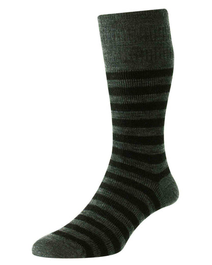 Mid Grey coloured HJ Hall Mens Classic Stripe Wool Softop Socks on white background 