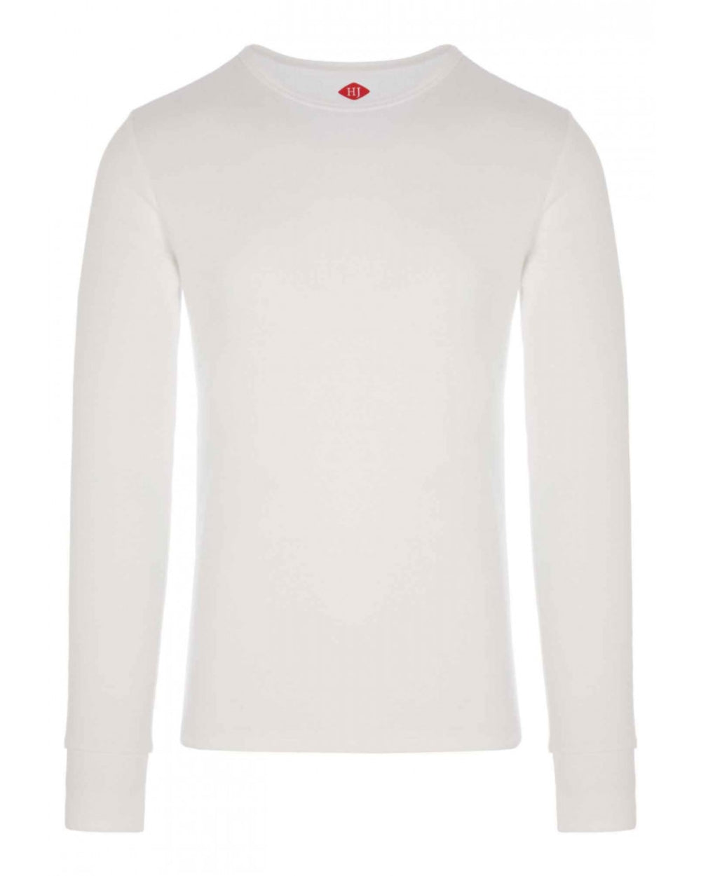 White coloured HJ Hall Mens Cotton Rich Thermal Long Sleeve Top on white background 