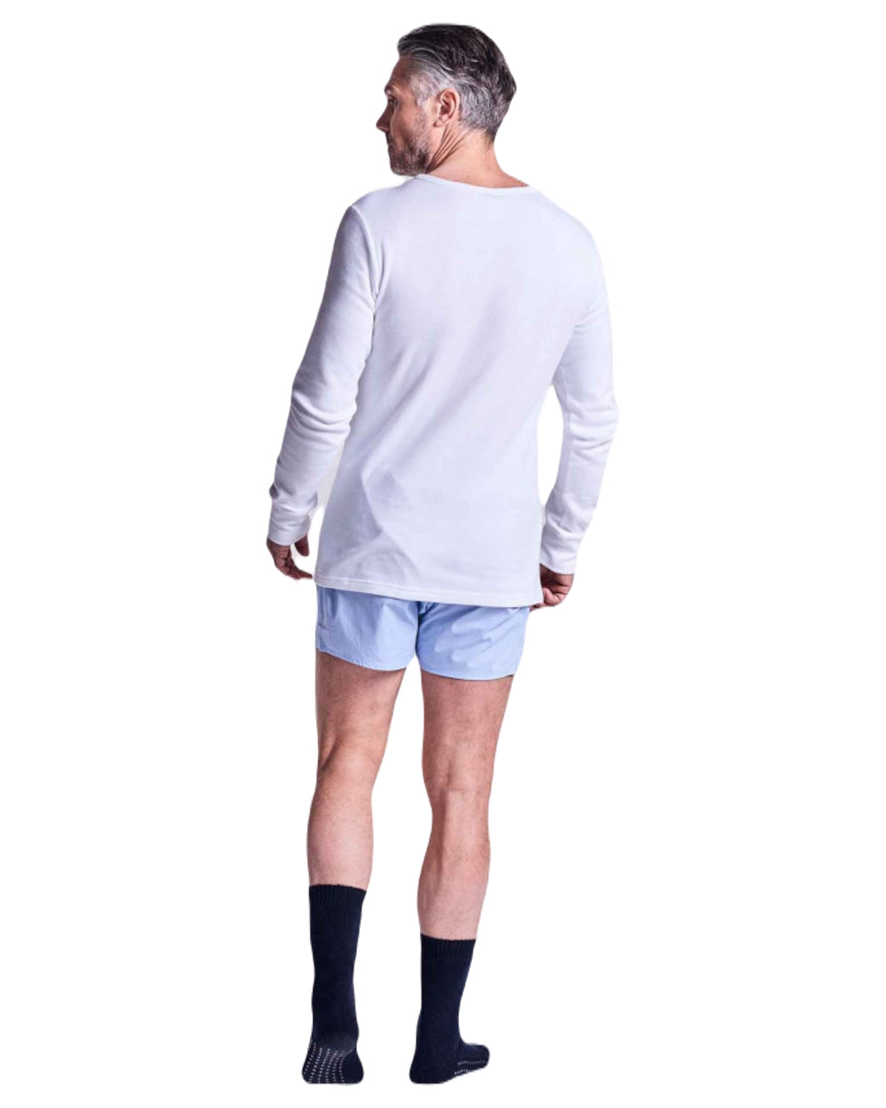 White coloured HJ Hall Mens Cotton Rich Thermal Long Sleeve Top on white background 